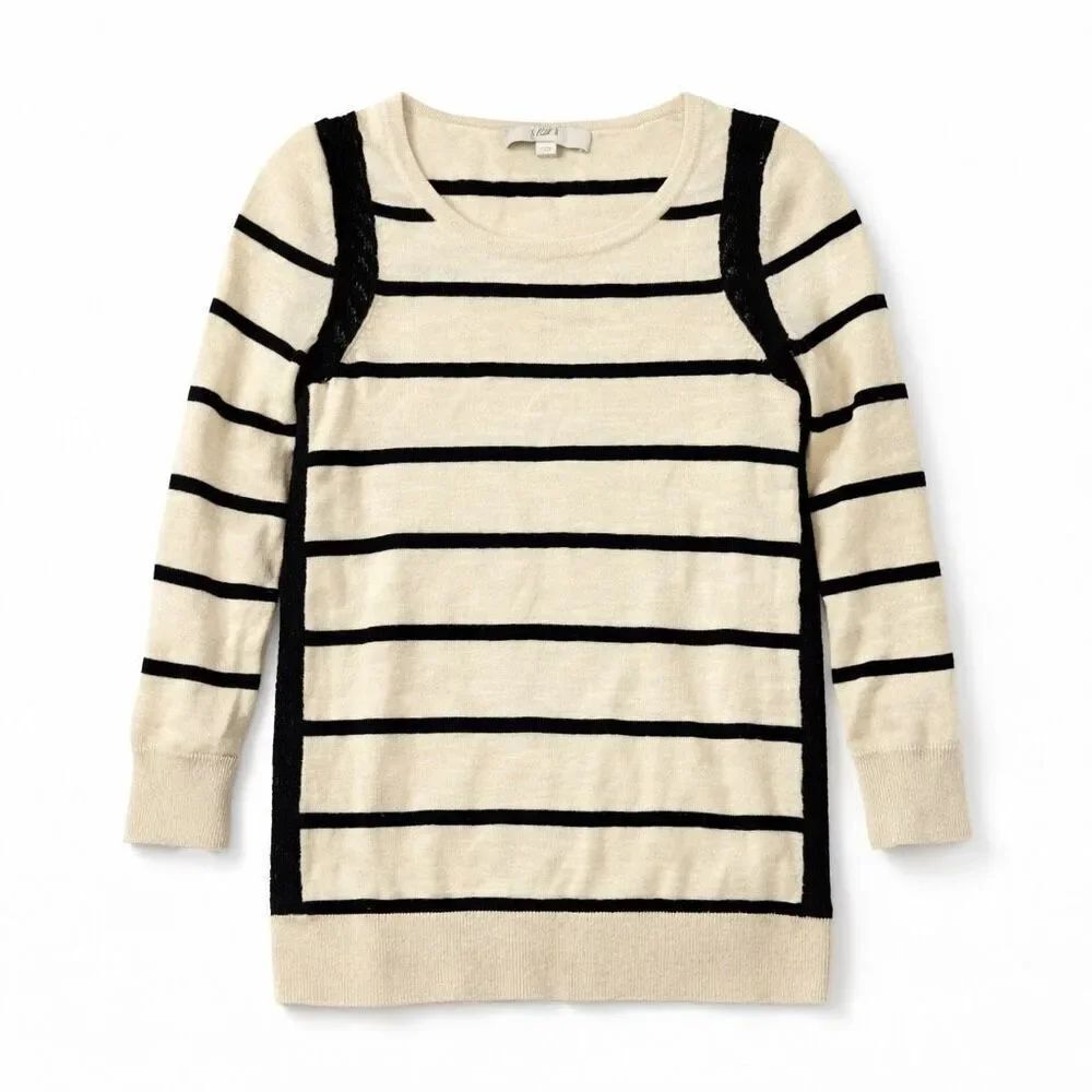 LOFT Lace Trim Sweater Striped Classic Coastal Soft Knit Workwear Pullover S